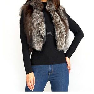 Natural Silver Fox Fur Bolero Vest, Lamb leather